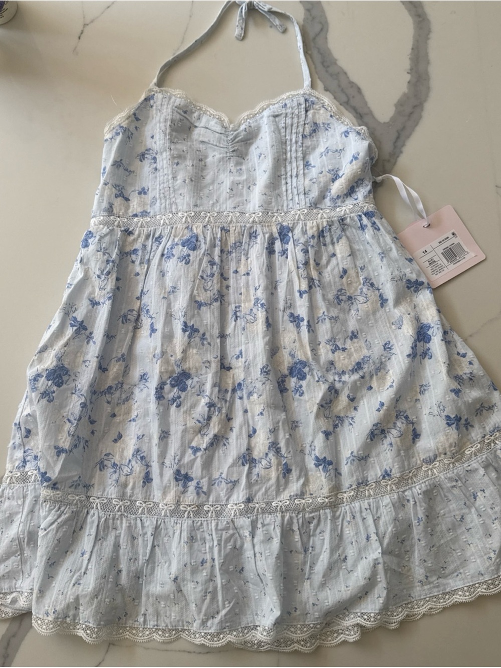 Love Shack Fancy Blue Floral Halter Sundress for Kids size 14Y